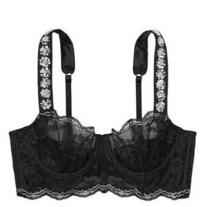 Victoria’s Secret Dream Angels Black Lace Push Up Without Padding Sequin Bra 36C